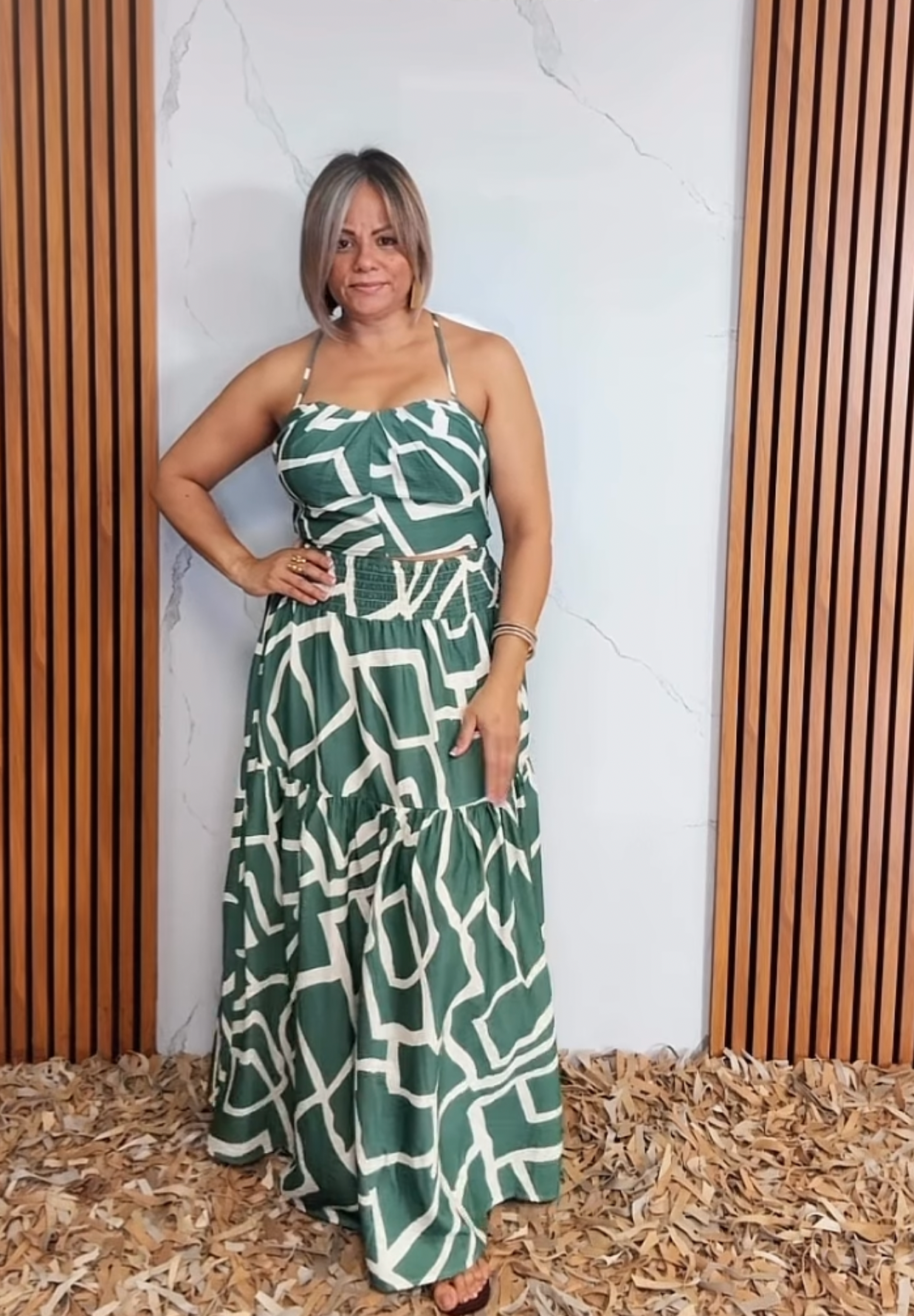Thin Shoulder Strap Top& Tiered Maxi Skirt Set