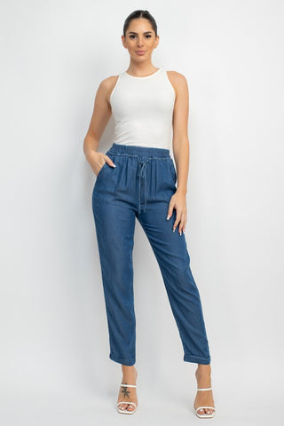 Cuffed Hem Denim Jogger Pants