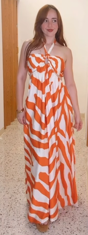 Tie Back Neck Cut-out Elastic Waisted Maxi Dress