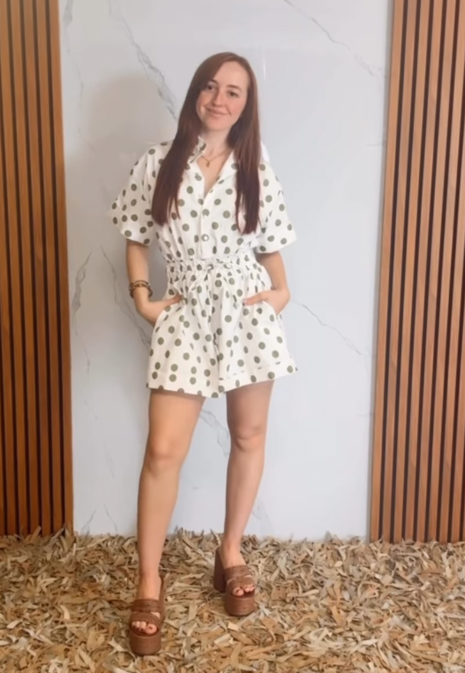 Ruffle Neck Button Down Elastic Waist Romper
