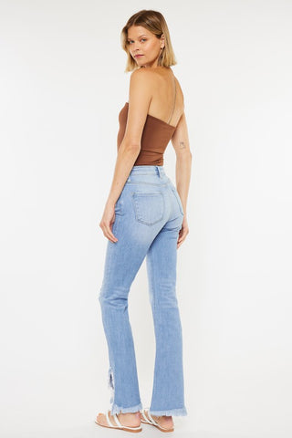 HIGH RISE LEG DISTRESS BOOTCUT JEANS