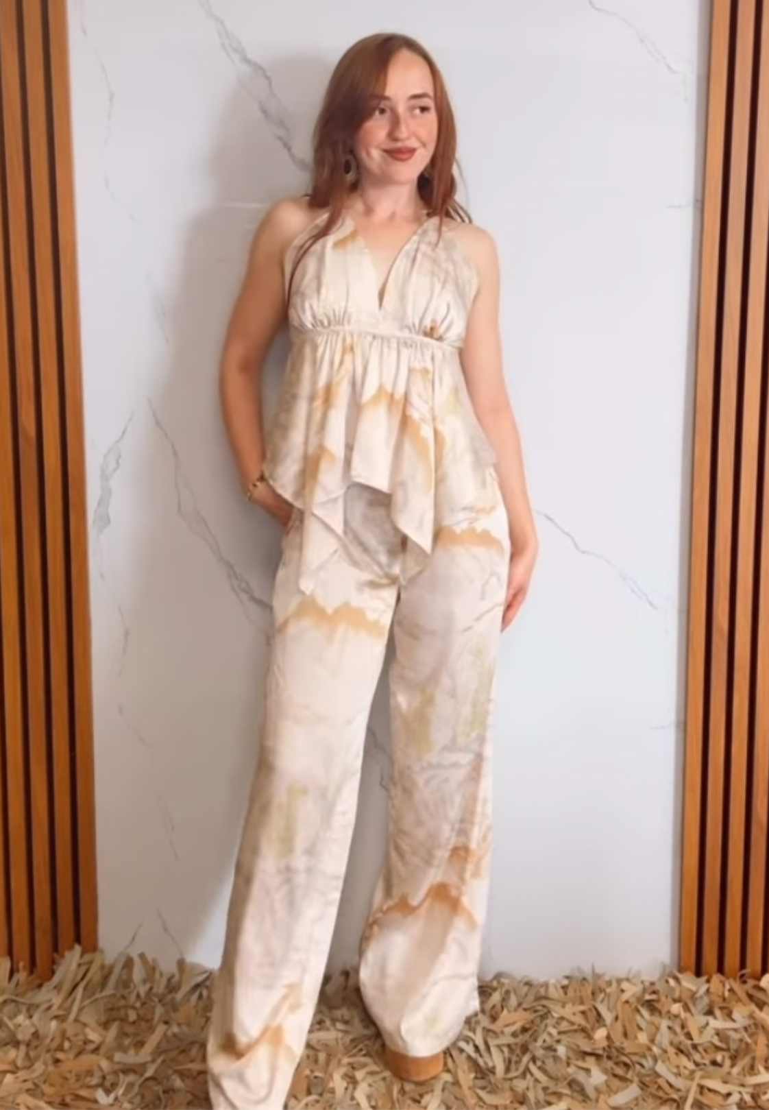 Halter top and elastic waisted long pants set