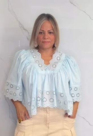 Scalloped Eyelet Babydoll Top