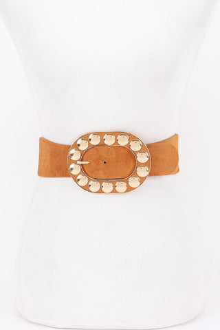 Metal Studded Buckle Faux Suede Elastic Belt