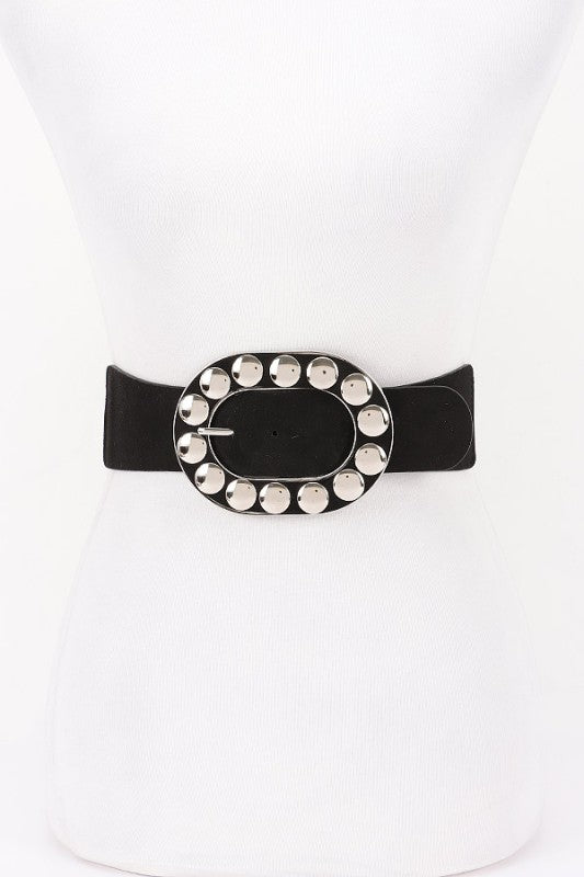 Metal Studded Buckle Faux Suede Elastic Belt