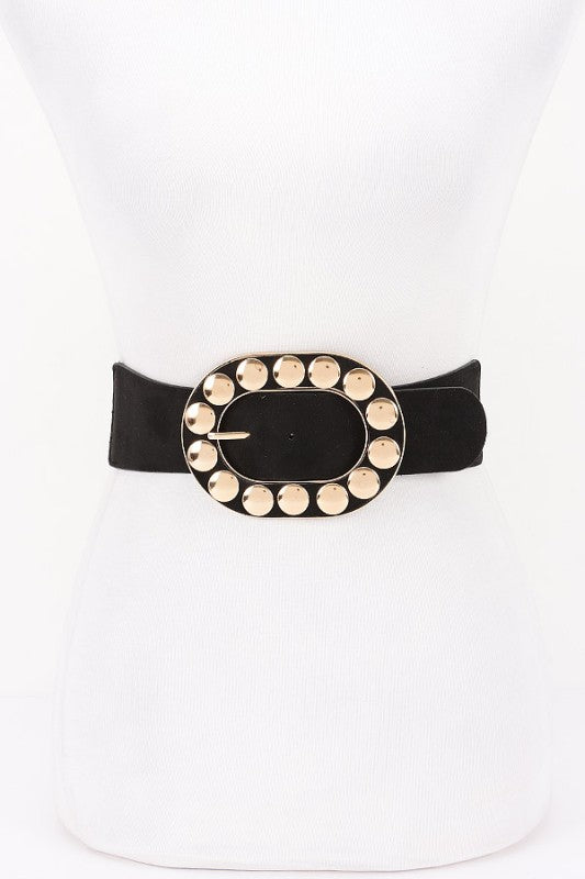 Metal Studded Buckle Faux Suede Elastic Belt