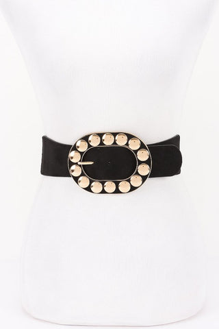 Metal Studded Buckle Faux Suede Elastic Belt