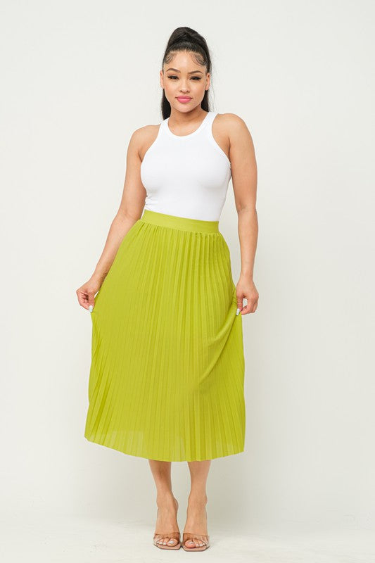 Textured Pleated Skirt with Lining