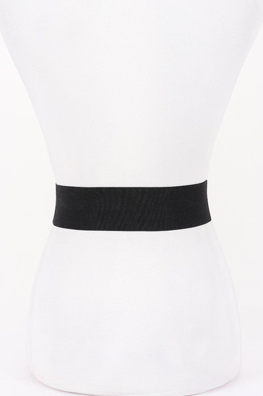 Hammered Metal Buckle Studded Faux Suede Elastic Belt