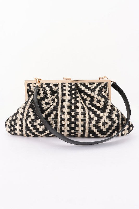 Faux Straw Metal Handle Tote Bag