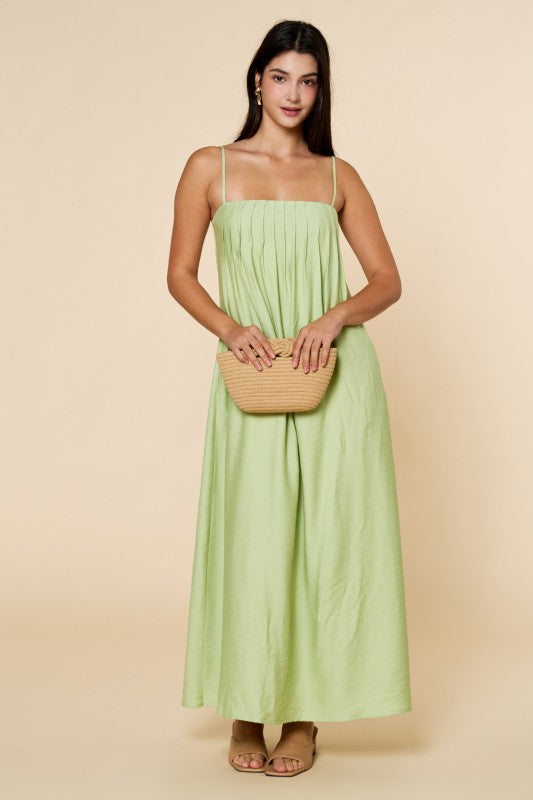 Pleated Spaghetti Straps Maxi Dress