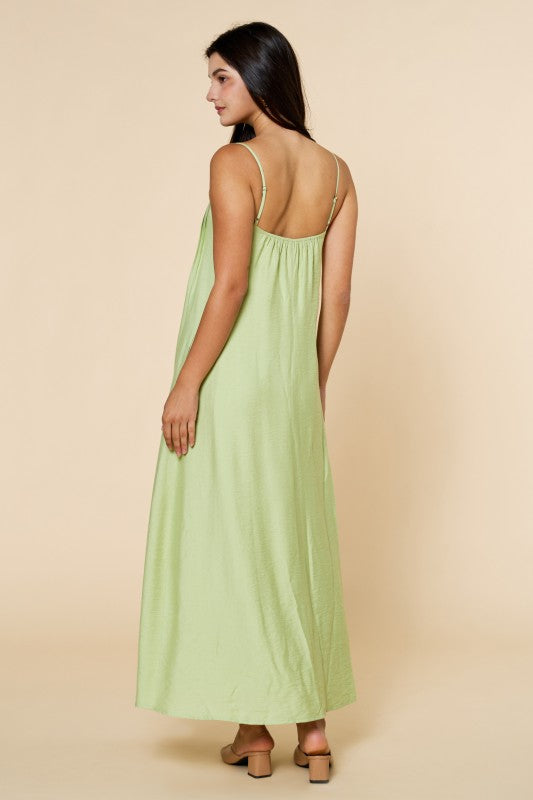 Pleated Spaghetti Straps Maxi Dress