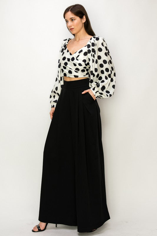 High-waist wide leg opening pants