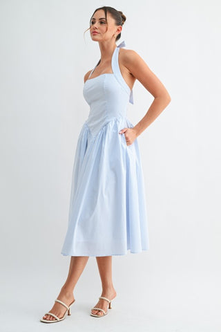 Coastal Stripe Halter Midi Dress