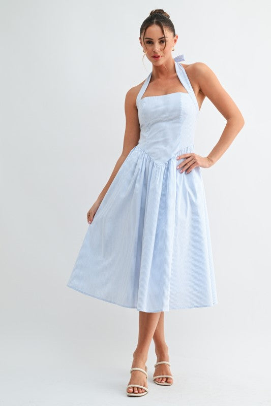 Coastal Stripe Halter Midi Dress