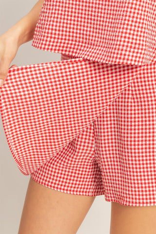 Gingham Checkered Sleeveless Top And Skort Set