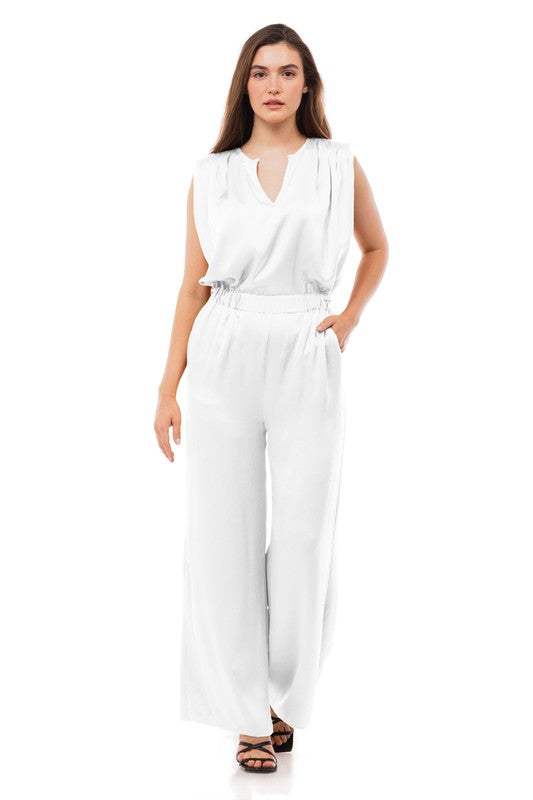 Jumpsuit in Hammered Satin with Shoulder Pads