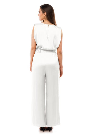 Jumpsuit in Hammered Satin with Shoulder Pads