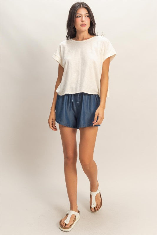 Acid Washed Cross Detail Open Back Top