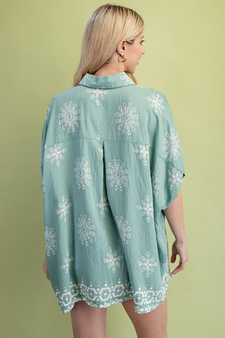 Print Loose Fit Button Down Shirt