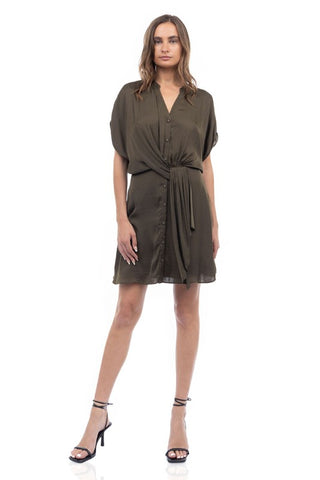 Button Front Twist Drape Dress