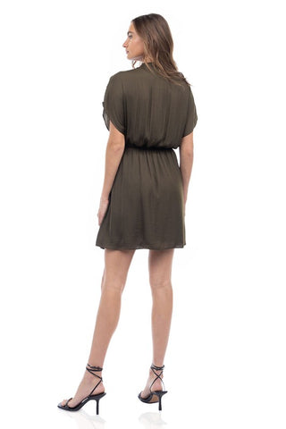 Button Front Twist Drape Dress