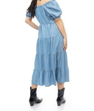 Puff Sleeve Tencel Midi Dress