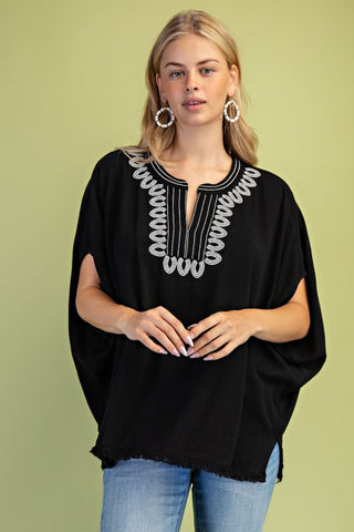 Linen V-neck Dolman Sleeve Top