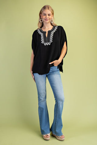 Linen V-neck Dolman Sleeve Top