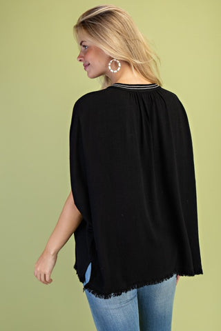Linen V-neck Dolman Sleeve Top