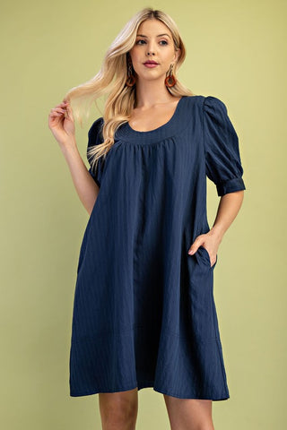 Lightly Textured Mini Dress With A U-neck