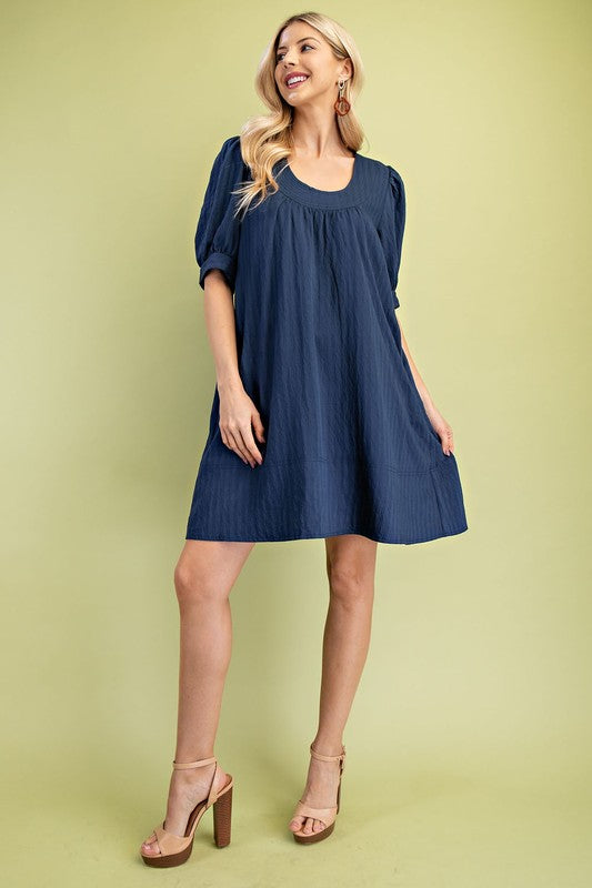 Lightly Textured Mini Dress With A U-neck
