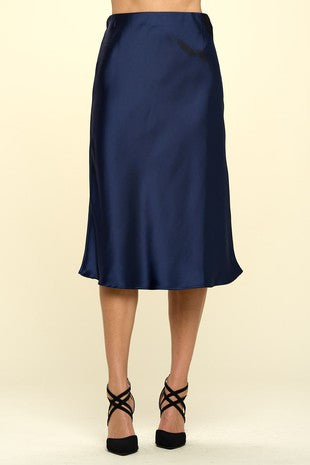 Solid Satin Midi Skirt