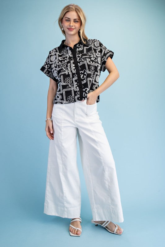 Wide Leg Pants In A Stretchy Denim-like Fabric