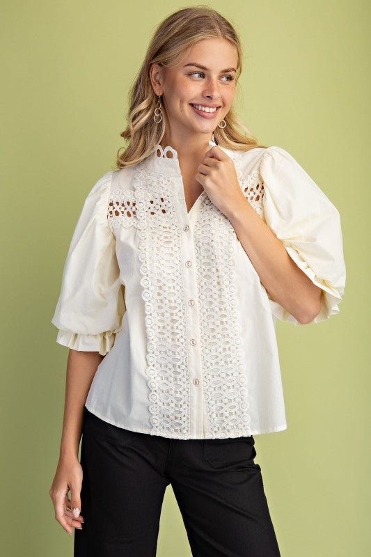 Trim Detail Button Down Blouse