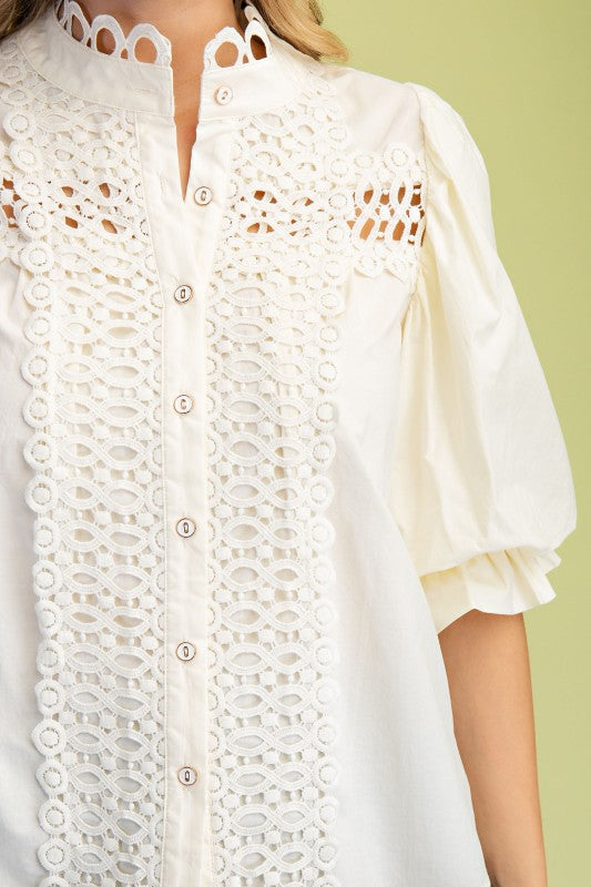 Trim Detail Button Down Blouse