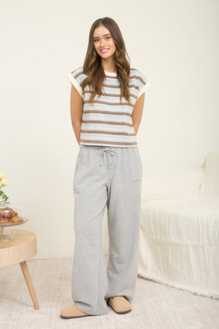 Multi-color Stripe Crewneck Sleeveless Knit Top
