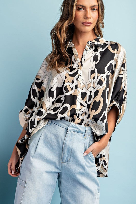 PRINTED BUTTON DOWN TOP