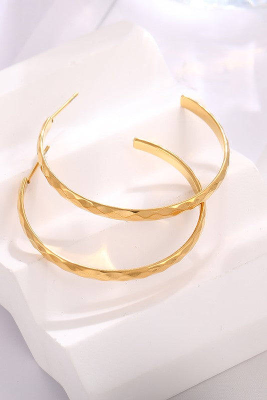 18k Stainless Steel Tarnish Free Hammered Hoops