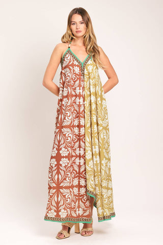 A printed woven midi scarf dress