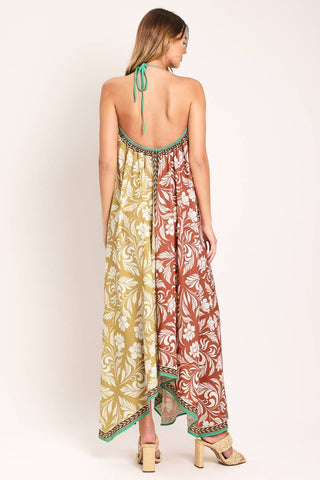 A printed woven midi scarf dress