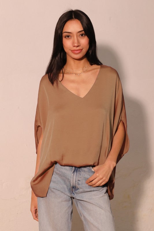 Washed Poly Silk Caftan Top With Back Band