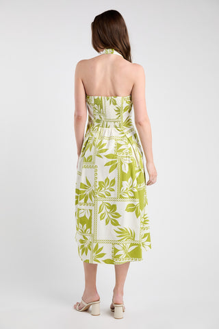Ivory Green Geo Print Midi Dress