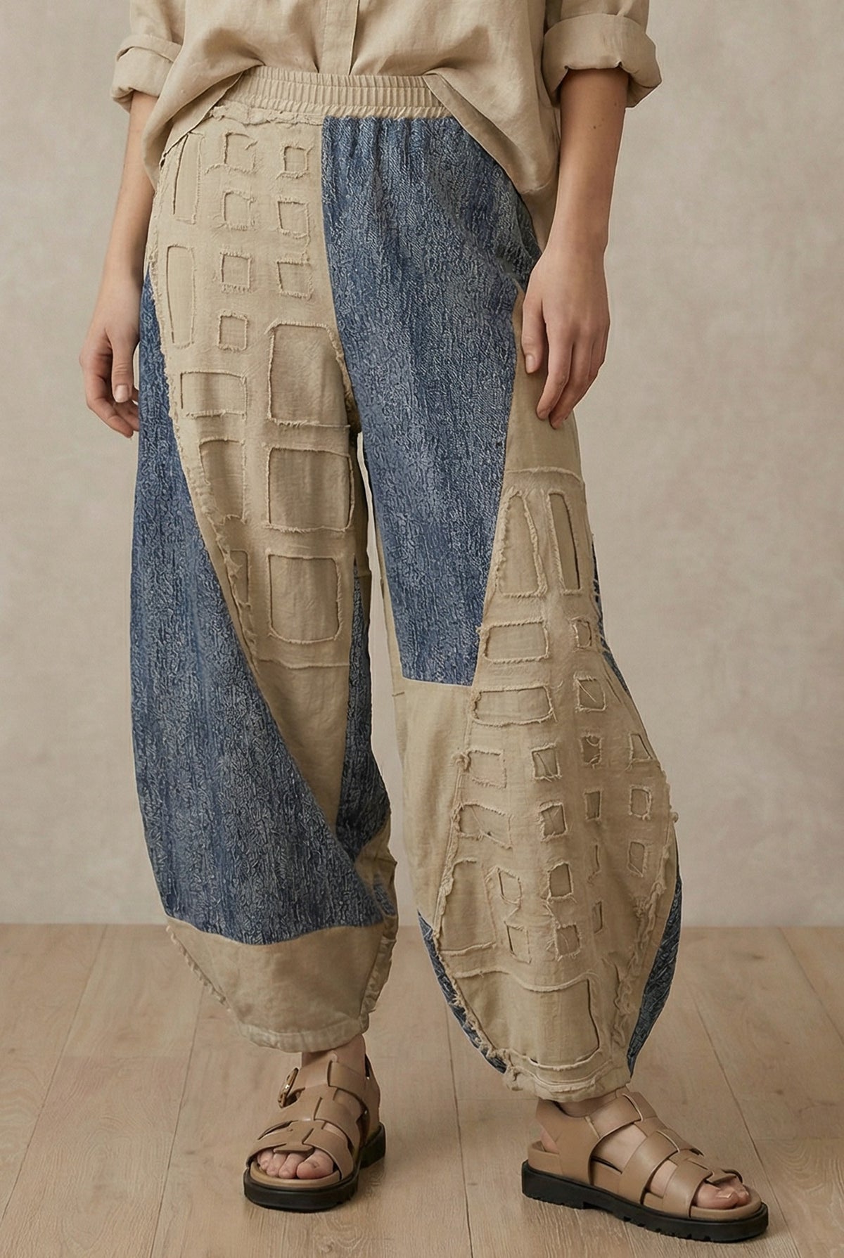 Textured Grid Patch Balloon Pants