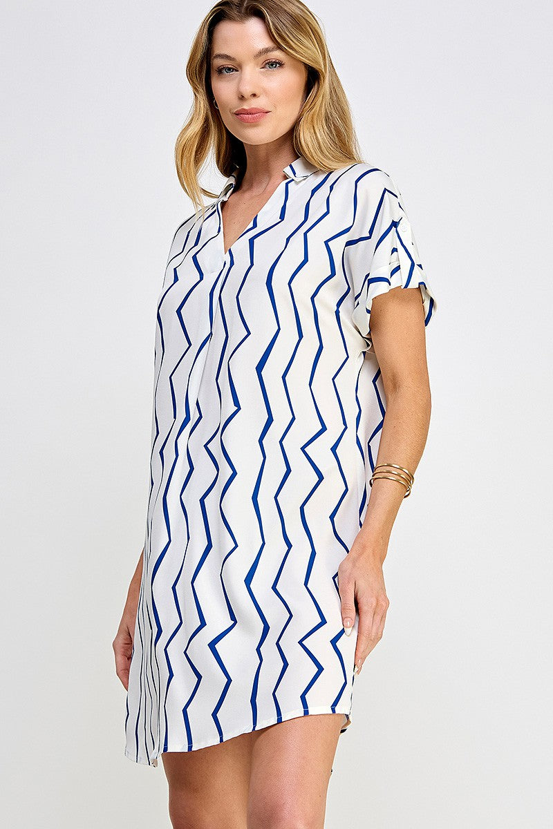 Vertical Zigzag Stripe Shirt Dress