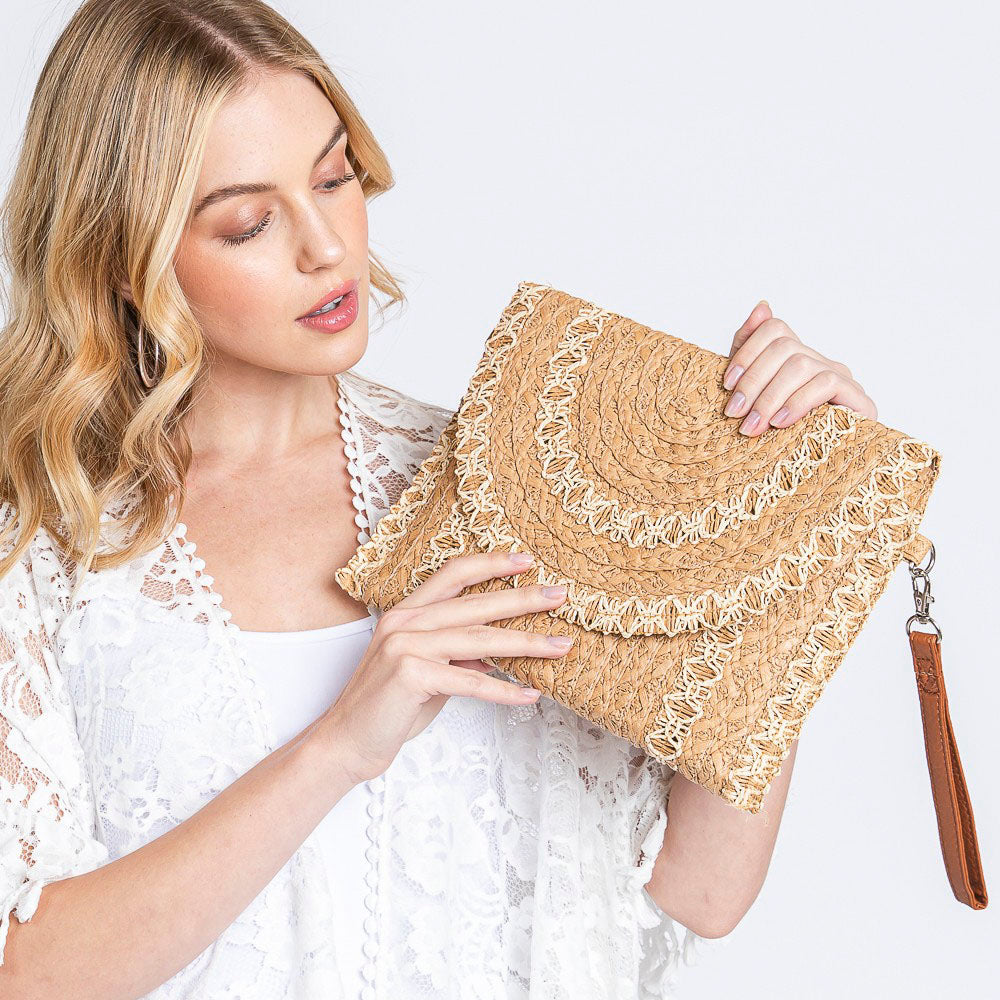 Stitch Detail Straw Clutch & Crossbody Bag