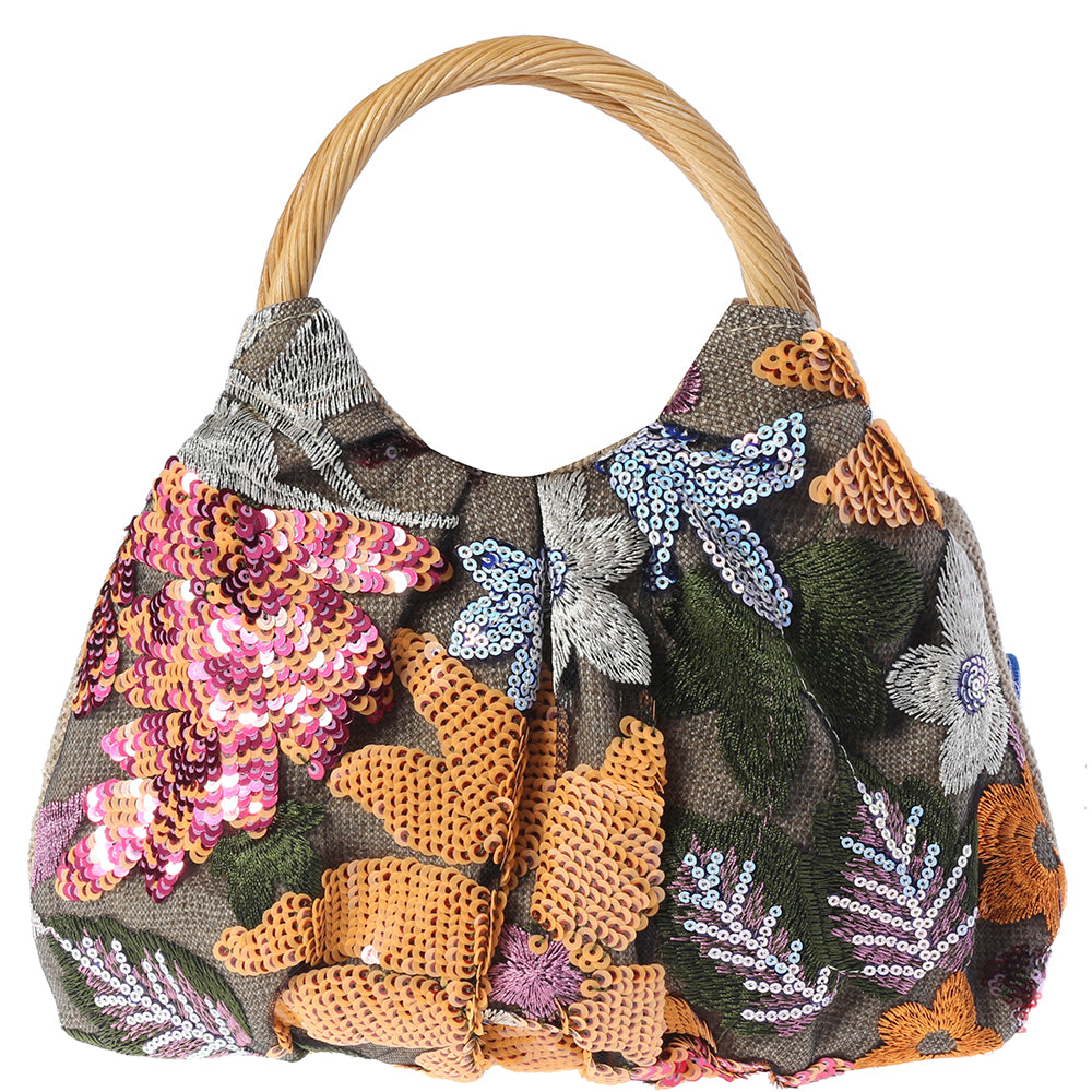 Leaf And Flower Design Handle Bag