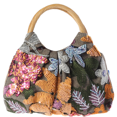 Leaf And Flower Design Handle Bag