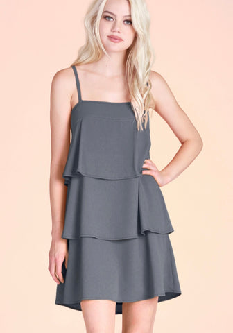Textured Solid Triple Ruffle Cami Dress