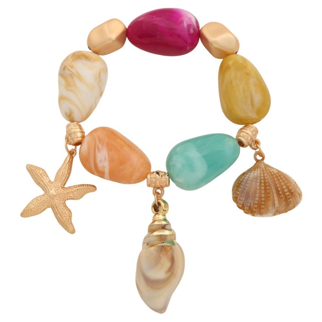 Multi Bead Multi Shell Charm Bracelet